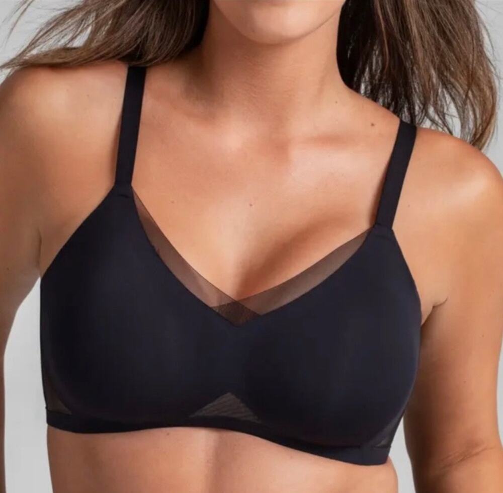Honeylove Crossover Wireless Bra Black Mesh Trim Medium